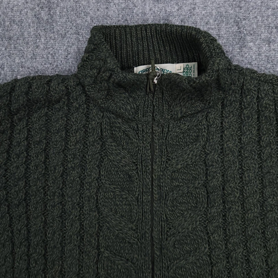 Aran Crafts Sweater Womens Large Green Cable Knit Full Zip Merino Wool Ireland - Image 3 of 4