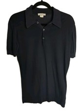 John Smedley Sea Island Polo Shirt Men's Size XS Navy Blue Made in England Top