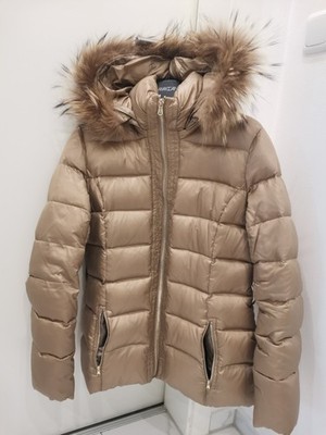 Daunenjacke Warm Kapuze echtes Pelz, M,  36, Gürtel optional 