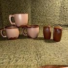 Frankoma 5C lt 5 pcs Desert Stoneware Brown 3 8 oz coffee mugs & salt & pepper