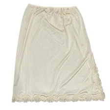 Montgomery Ward Half Slip 30/32 L Lace Trim Nylon Beige Ivory 80’s Lingerie