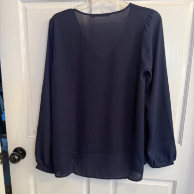 Women's Three Eighty Two Blouse XS Navy Blue Long Sleeve
