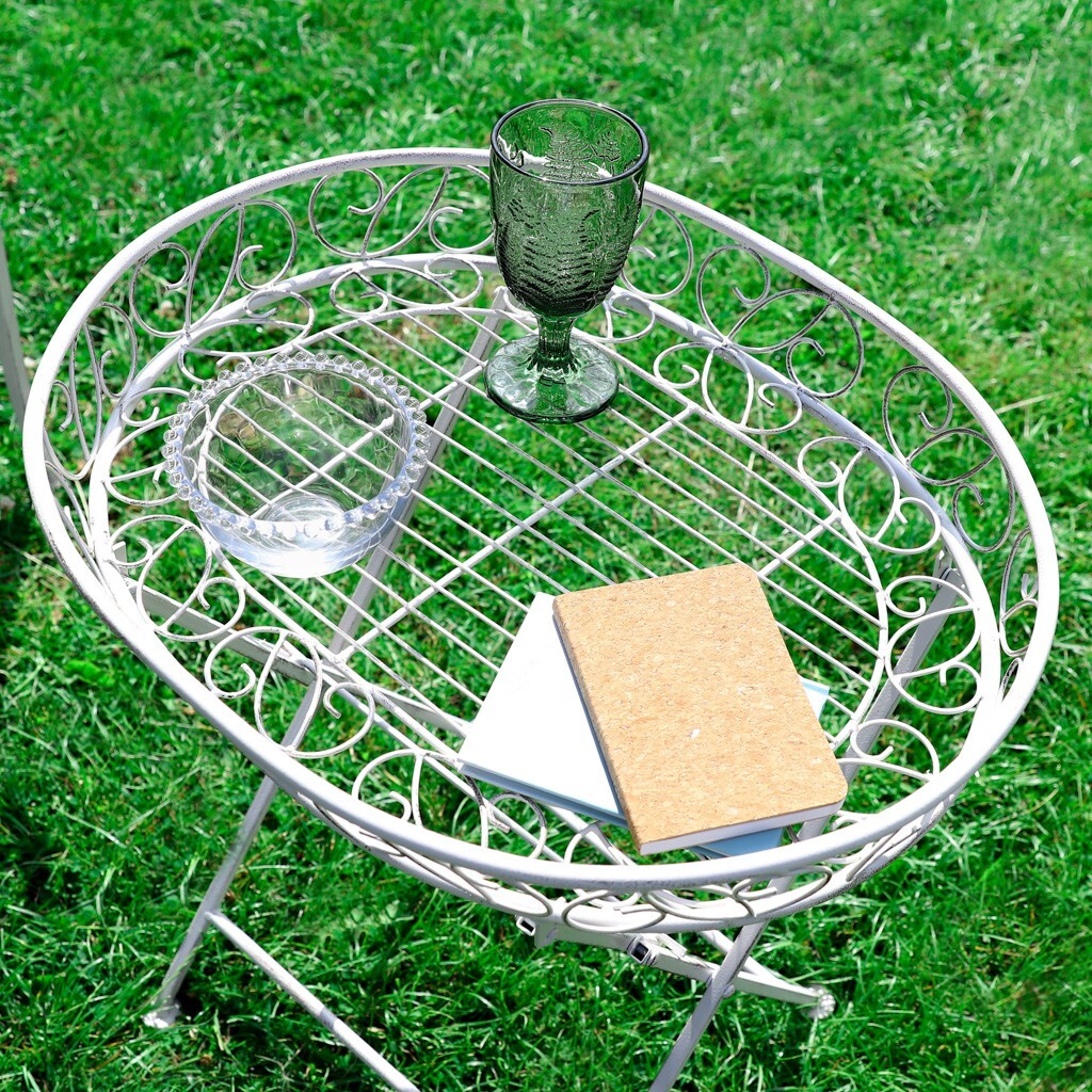 Vintage Cream Iron Folding Butler Tray Garden Table Outdoor Round Side