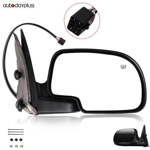 Passenger Side Power Heated View Mirror For 2000-2002 Chevy GMC Black Folding