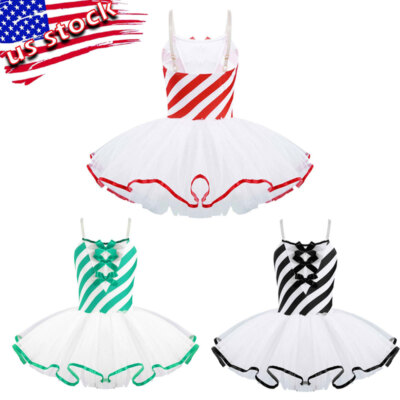 Girls Ballet Figure Ice Skating Tutu Dress Christmas Dancewear Fancy Dress Up