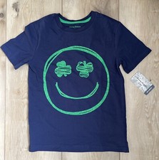 Tommy Bahama Kids Shirt Smiley Face Clover Eyes Boys Tee Blue Green Size 7/8 NEW