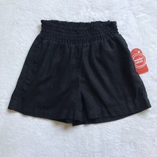 Wonder Nation Girls Black Linen Elastic Smocked Waist Shorts Sz M 7-8 Waist 21"