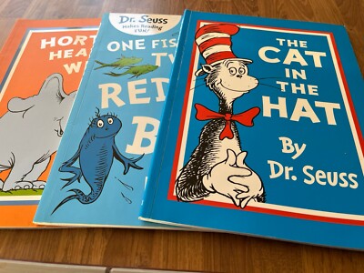 Dr Seuss Book Bundle x3 Horton Hears A Who The Cat in the hat, One Fish Two Fish