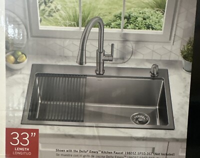 NEW Delta Emery 33 in. Drop-In/Undermount Single Bowl 18g 