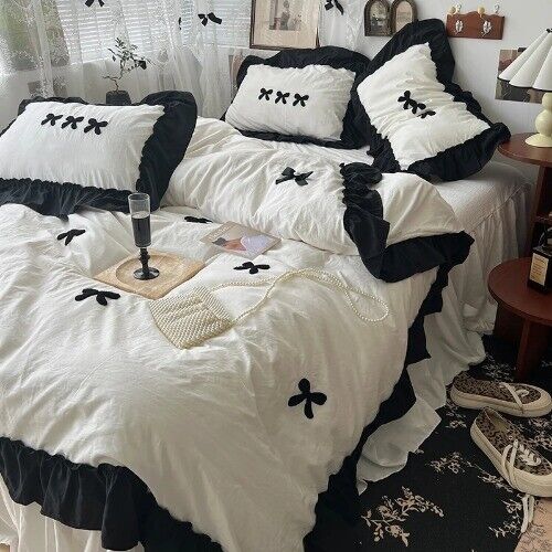 PrincessStyle Kawaii Girl Black Bow BeddingSet Skin-friendly Soft DuvetCover Set - Picture 3 of 32