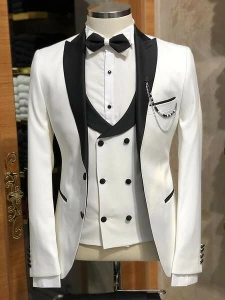 Mens wedding suits black and on sale white