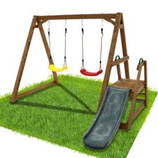 3in1 Wooden Playground Swing Set w/Slide,Kids Outdoor Backyard Playset Equipment