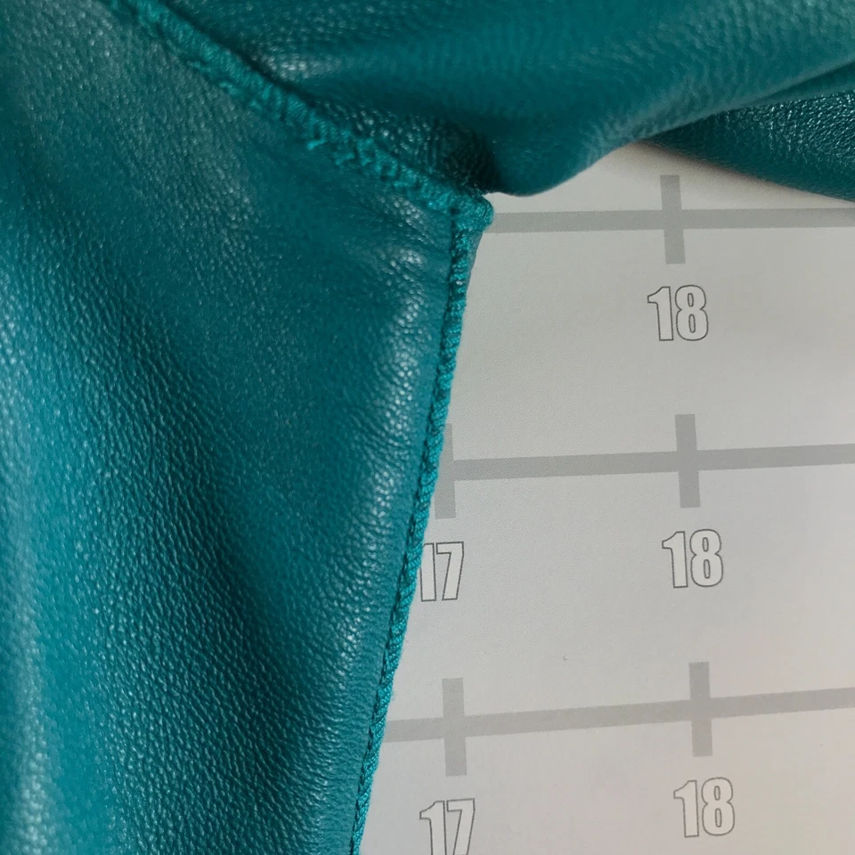 Chaqueta de cuero de cordero Lafayette 148 para mujer 4 detalles de cremallera azul verdoso dorado Foto 3 de 4