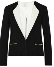 Sandro Paris Black Jacket Blazer White Lapels Size Small / 4 FR 36 570