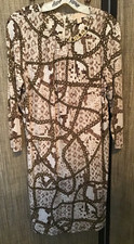 MICHAEL KORS Ivory Brown Snake Gold Chain Print Jersey Dress Sz L EUC