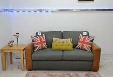 John Lewis Oliver 2 Seater Sofa in Charcoal Catrin Fabric Leather Arms RRP £1249
