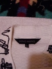 MING WANG BUTTONLESS JACKET WHITE BG BLACK DESIGN LARGE NEW PRICE