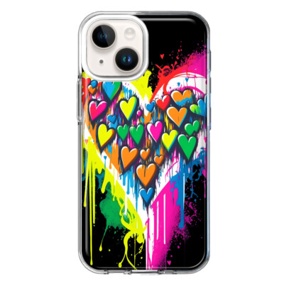 For Apple iPhone 14 Plus Shockproof Case Rainbow Hearts Graffiti Art