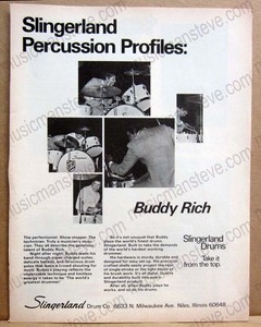 1975 SLINGERLAND DRUMS print ad - percussion profile features BUDDY RICH & drums