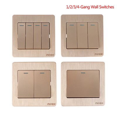 Gold Wall Switch 1/2/3/4 Gang 1Way Button Wall Light Switch On / Off Push But JI