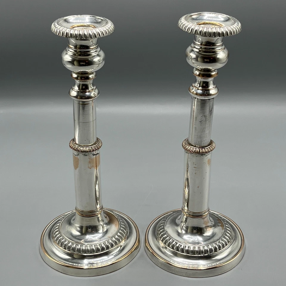 Пара антикварных старых телескопических подсвечников из Шеффилда с георгианским серебряным покрытием - Изображение 3 из 4