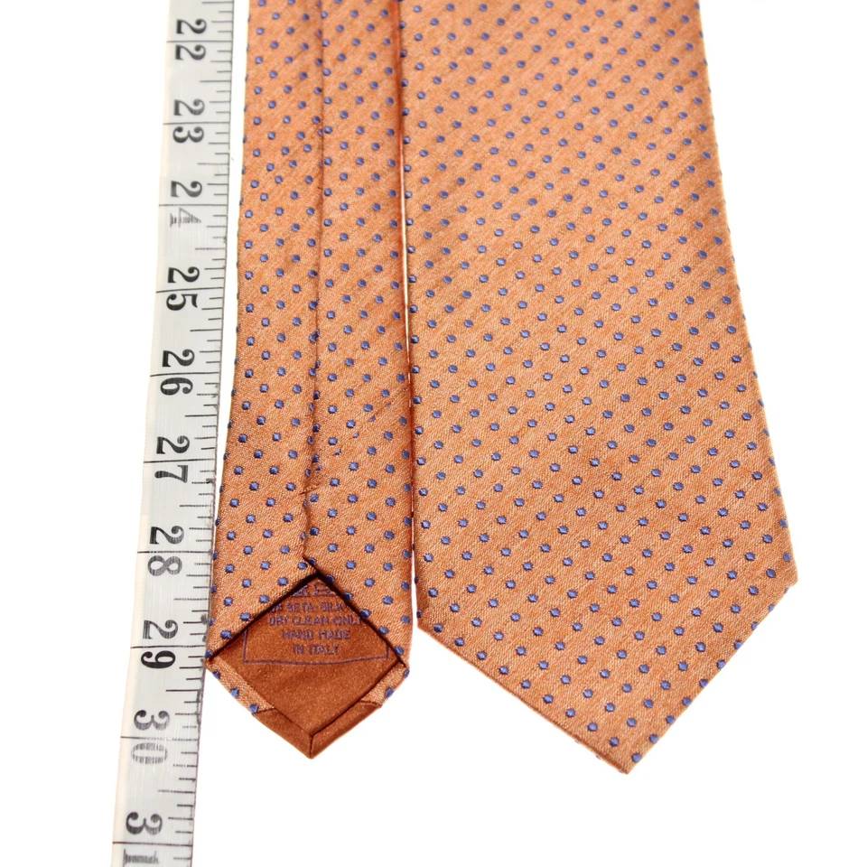 Corbata Italo Ferretti Nueva con Etiquetas en Naranja con Lunares Azules 100% Seda Hecha en Italia Foto 4 de 4