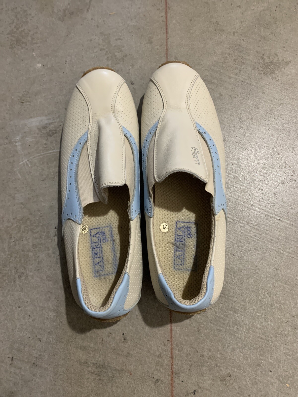 SAOLA scarpe da golf la perla donna pelle suola oxford taglia 40 crema blu logo