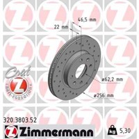 Zimmermann 2X Bremsscheibe Vorne Ø256 Mm InnenbelüFtet Gelocht FüR Hyundai I20