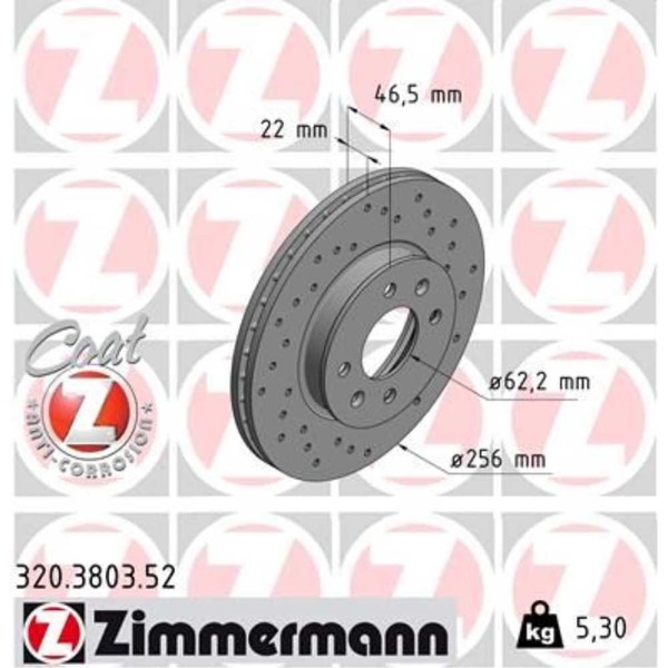 Zimmermann 2X Bremsscheibe Vorne Ø256 Mm InnenbelüFtet Gelocht FüR Hyundai I20-image