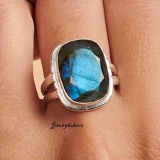 Natural Labradorite Gemstone Ring 925 Sterling Silver All Size MO 