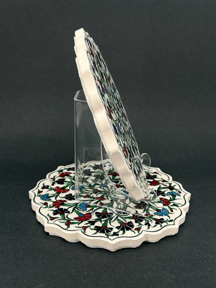 2 Trivet Turkish Ceramic Kitchen Hot Plate Purple Red Flower Shape 7"D LOVELY - Image 3 of 4