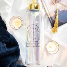  Glass Water Bottle Manifest Your Life Travel Bottle Iridescent 