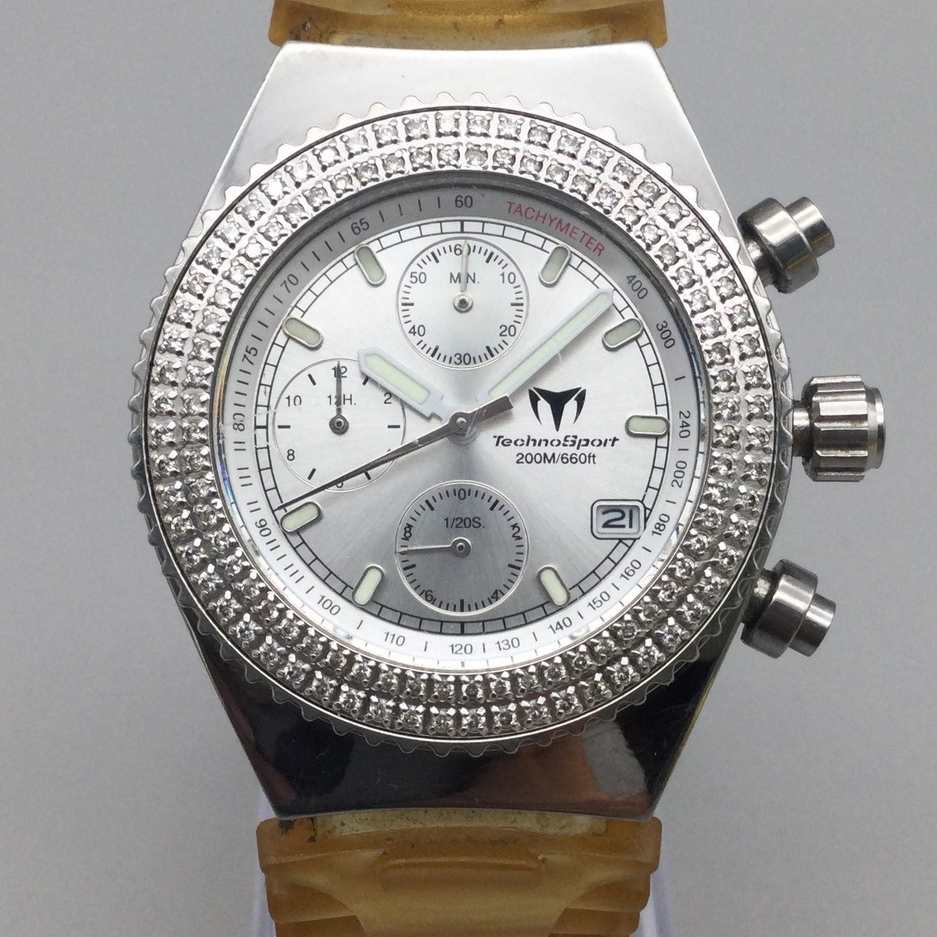 中古☆TechnoMarine 腕時計 ダイヤモンド Vintage TechnoMarine Diamond Chronograph Watch Unisex 37mm Date