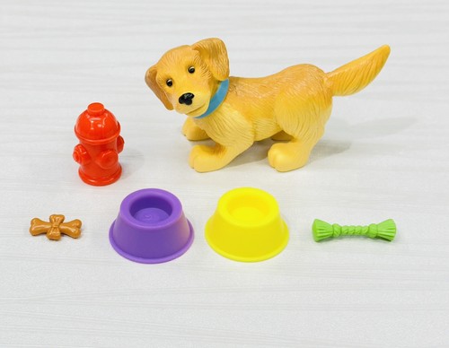 Barbie Haustier Hund Set mit Zubehör Bett Seil Spielzeug Futter Schale Knochen Hydrant EUC