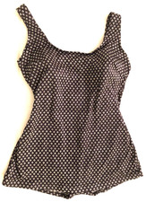 Vtg Womens Swimsuit Size 12/34 Skirted Black Geometric Retro Pinup Style HTF