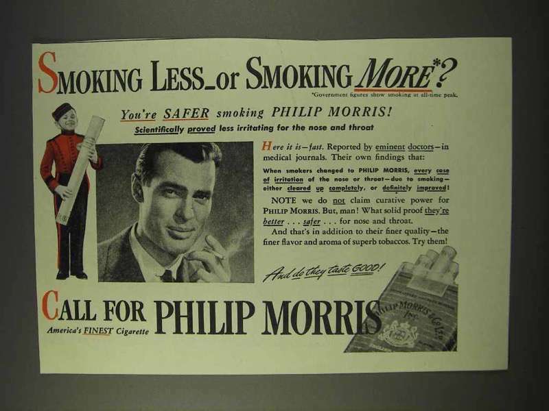 1943 Philip Morris Cigarettes Ad - Smoking Less or More