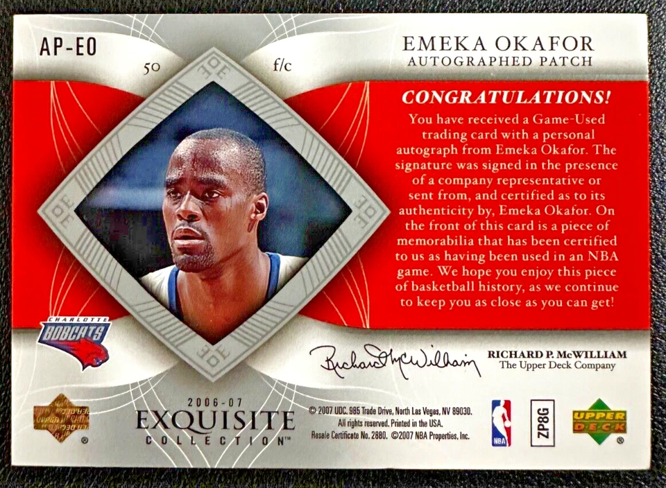 EMEKA OKAFOR 2006-07 精致收藏亲笔签名补丁游戏使用 056/100 — 第 2/2 张图片