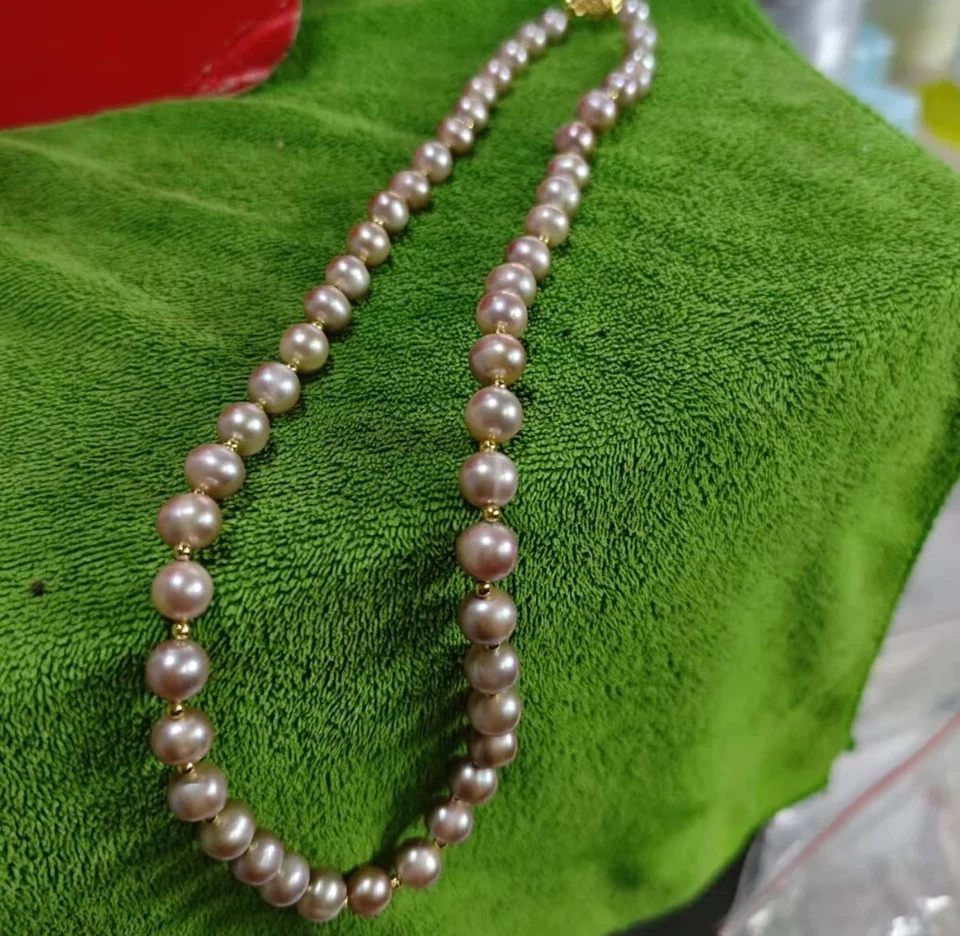 Collar de perlas moradas redondas del Mar del Sur AAAA 18-36 pulgadas perlas naturales AAAA 8-9mm 14k Foto 2 de 4