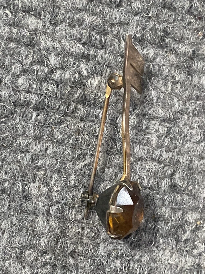 Pin Semiquaver Vintage Nota Musical Estampada Piedra Ámbar 1.75" Tono Dorado De Colección Foto 3 de 4