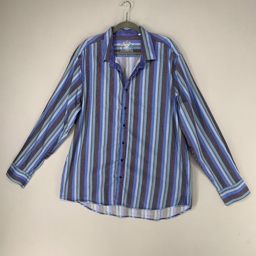 Scully Shirt Men XXL Blue Striped Print Long Sleeve Pearl Button Up Colorful - 第 1/10 張圖片