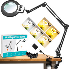 12X Magnifying Glass with Light and Stand, Extended Long Arm Magnifying Lamp for