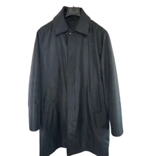 London Fog Raincoat Mens 40R Black Waterproof Quilted Detach Liner Collar *Flaw