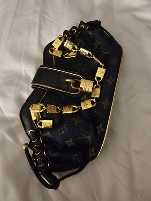 Louis Vuitton Theda GM Navy Blue Suede Ostrich Trim Bag Rare Purse