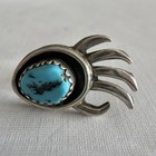 Vintage Navajo Sterling Silver Turquoise Bear Paw with Claws Post Earrings — photo 2