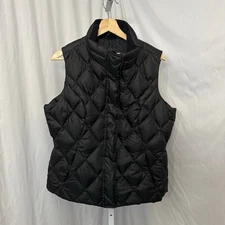 Eddie Bauer Down Vest Womens Size Large Black Puffer Goose Full Zip Snap