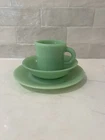Fire King Oven Ware THICK C Handle Jadeite Coffee Mug Plate Bowl Set Vintage