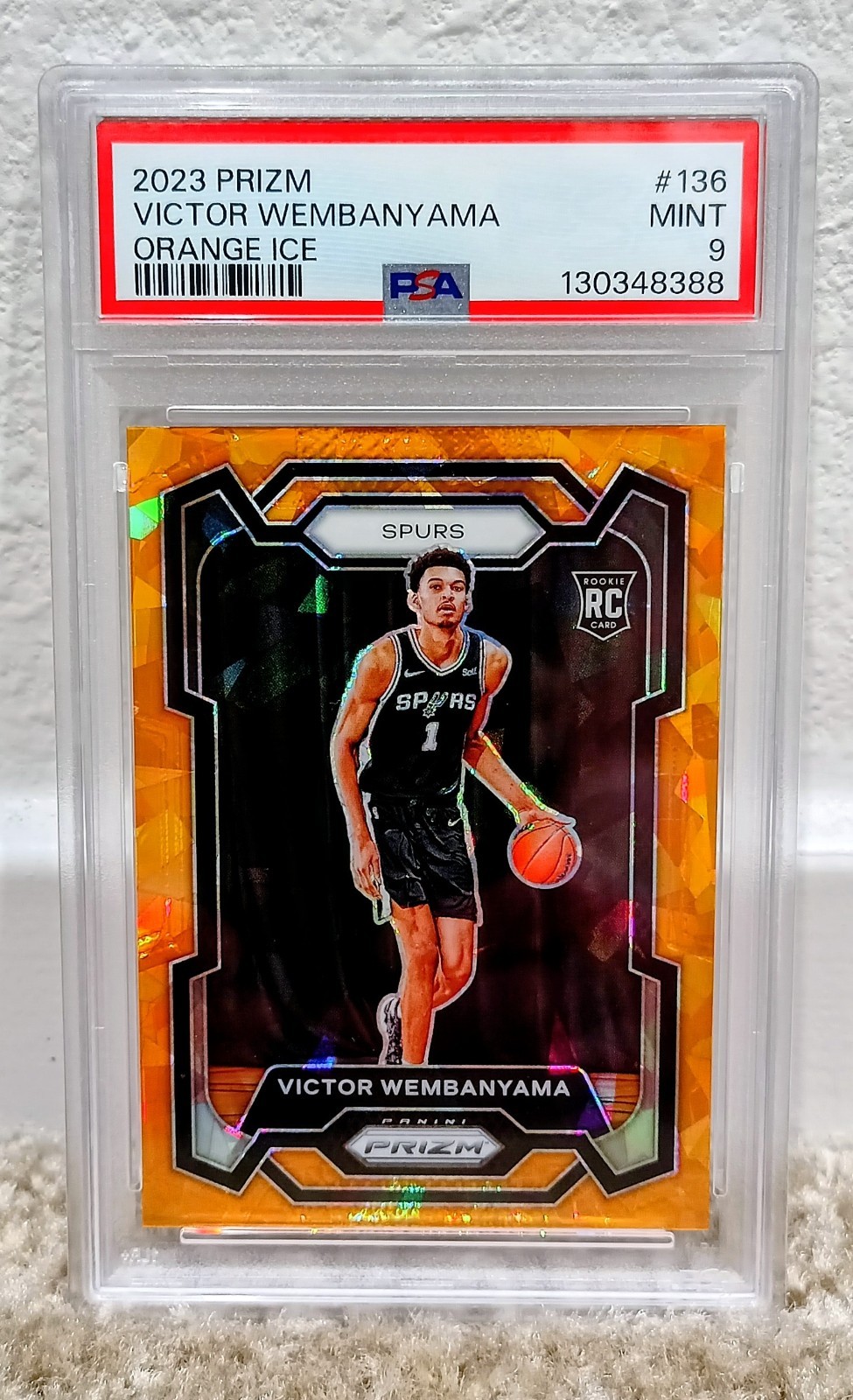 2023-24 Panini Prizm Victor Wembanyama #136 Orange Ice Prizm RC PSA 9 Fresh Slab
