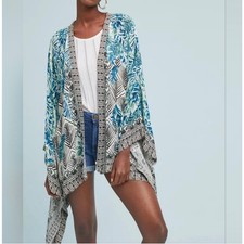 Anthropologie boho coastal kimono with asymmetrical hem. Blue green color OS