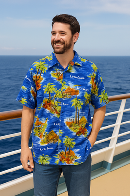 Chemise Hawaïenne Caribbean Joe Homme XL Soie Bleue Motifs Floraux