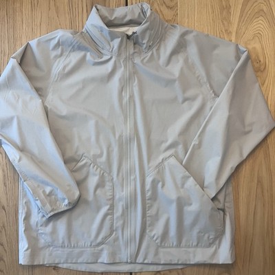 Merrall Mens XL Windbreaker Light Gray Pockets Hidden Hood Outdoor Jacket